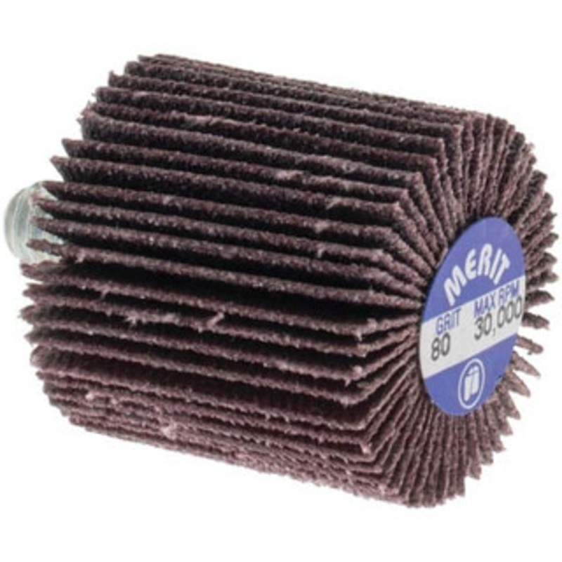 Merit Abrasives 1 Diam x 1 Face Width, Medium Ceramic Alumina Coated Mounted Flap Wheel 1/4-20 Threaded Mount, 80 Grit, Cloth Backing, 30,000 Max RPM 08834131009 – 00542670