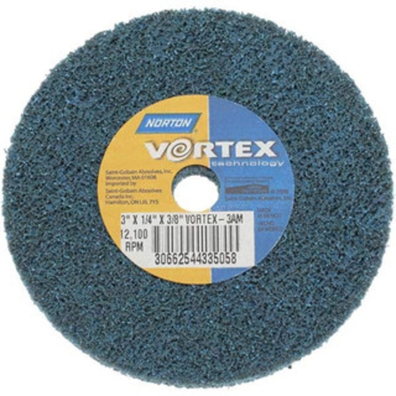 Norton 3 Diam, 1/4 Face Width, 3/8 Center Hole, Medium Grade, Aluminum Oxide Deburring Wheel Unitized, Medium Density 3 Grade 66254433505 – 45452398