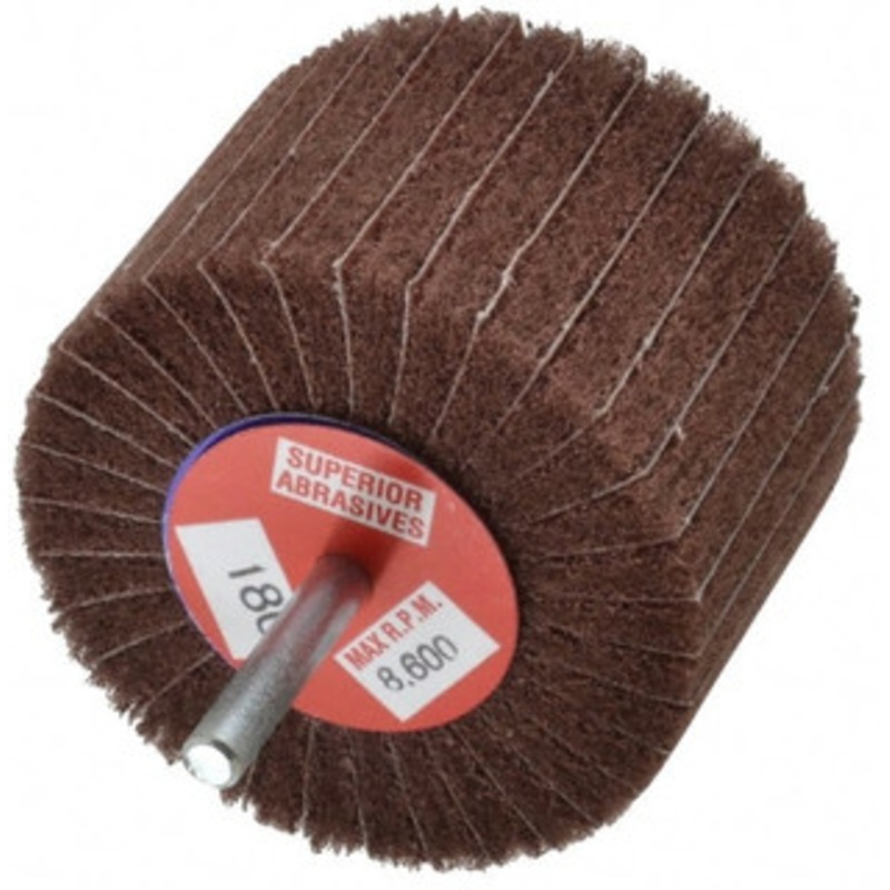 Superior Abrasives 3 Diam x 2 Face Width, Very Fine Aluminum Oxide Coated Mounted Flap Wheel 1/4 Shank Mount, 180 Grit, Interleaf, 8,000 Max RPM 10472 – 01937895