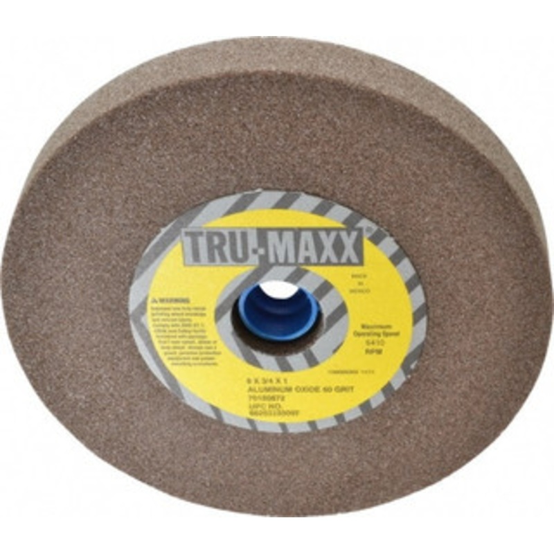 Tru-Maxx 60 Grit Aluminum Oxide Bench & Pedestal Grinding Wheel 6 Diam x 1 Hole x 3/4 Thick, 5410 Max RPM, O Hardness, Medium Grade , Vitrified Bond 66253255097 – 70180872