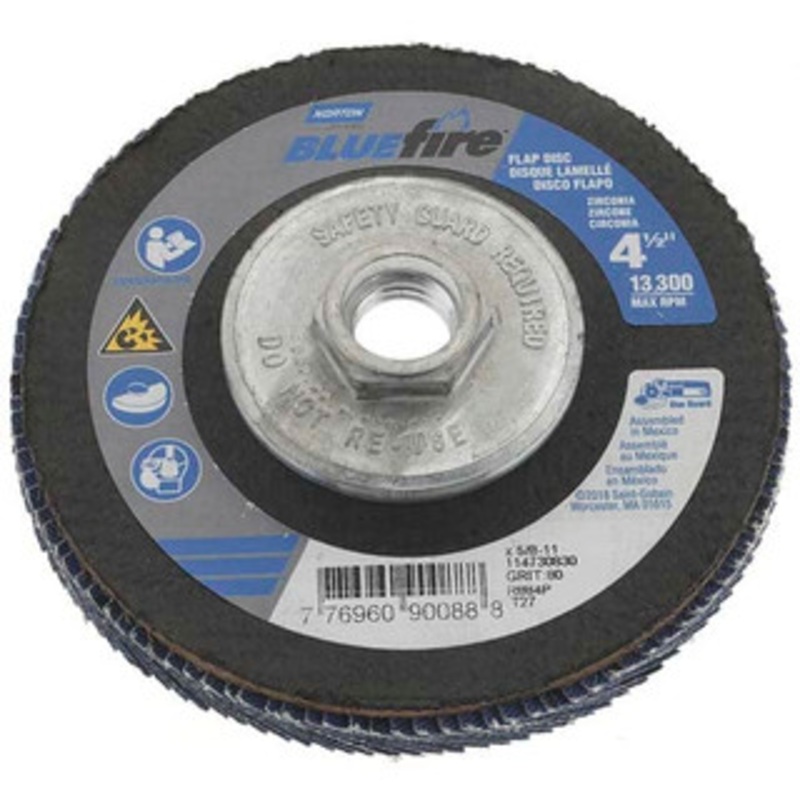 Value Collection 4-1/2 80 Grit 5/8-11 Center Hole Type 27 Zirconia Alumina Flap Disc Medium Grade, Coated, Fiberglass Backing, 13,000 RPM BD-N03529 – 43576362