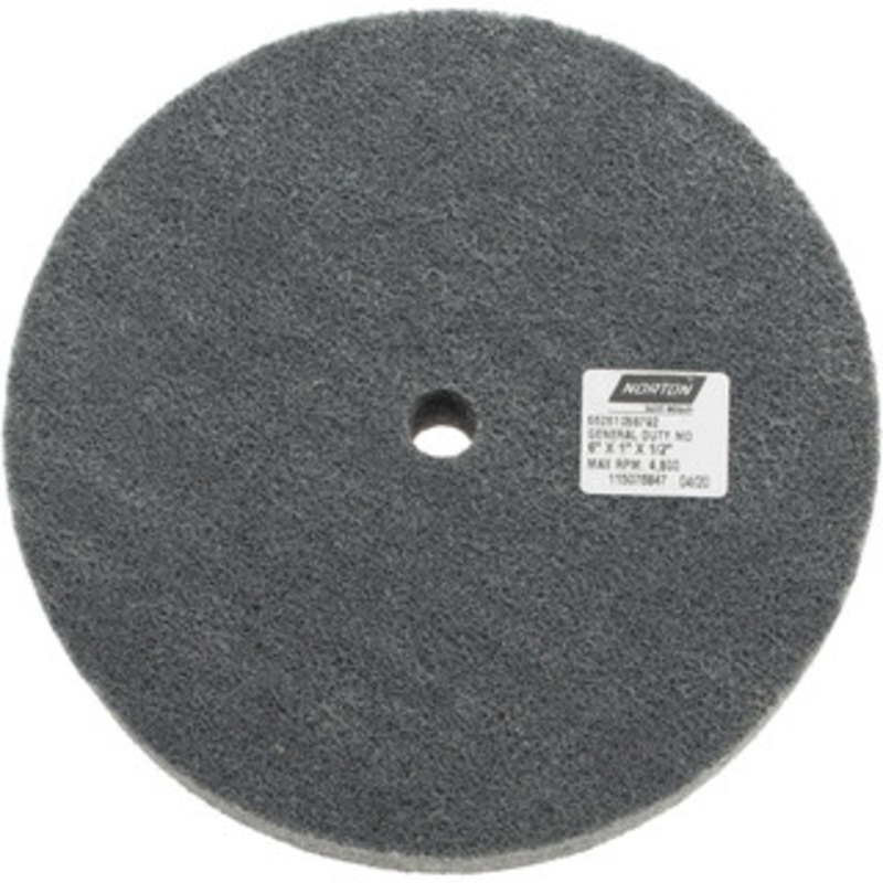 Norton 6 Diam, 1 Face Width, 1/2 Center Hole, Medium Grade, Silicon Carbide Deburring Wheel Unitized, Medium Density 4 Grade, 4,800 RPM 66261058792 – 70500632