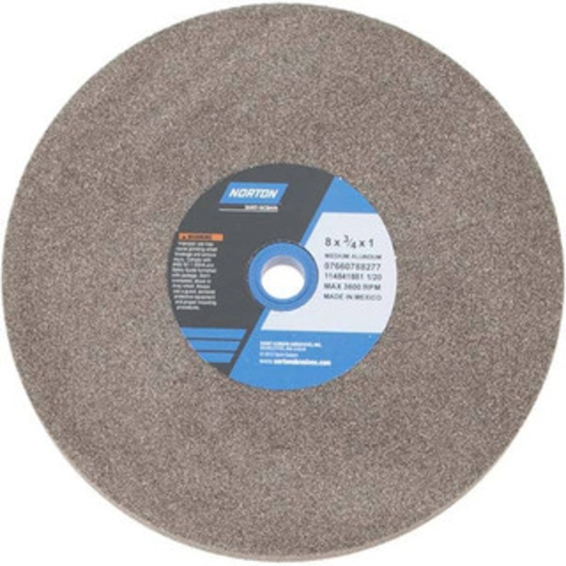 Norton 60/80 Grit Aluminum Oxide Bench & Pedestal Grinding Wheel 8 Diam x 1 Hole x 3/4 Thick, 3600 Max RPM, Medium Grade 07660788277 – 75941393