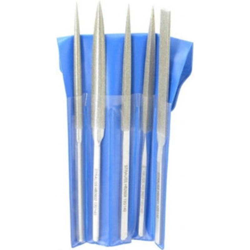 Strauss & Co. 5 Piece Diamond Pattern File Set 8-1/2 Long, Medium Coarseness, Set Includes Equalling, Half Round, Round, Square, Three Square HB2627 D126 – 05233200