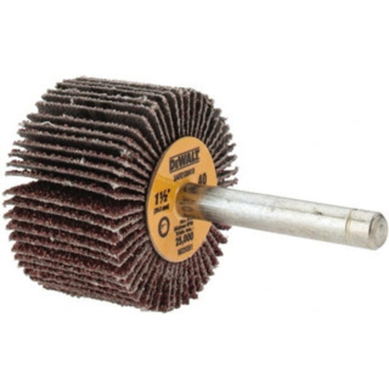 DeWALT 1-1/2 Diam x 1 Face Width, Coarse Aluminum Oxide Coated Mounted Flap Wheel 1/4 Shank Mount, 40 Grit, Cloth Backing, 25,000 Max RPM DAFE1D0410 – 42232728