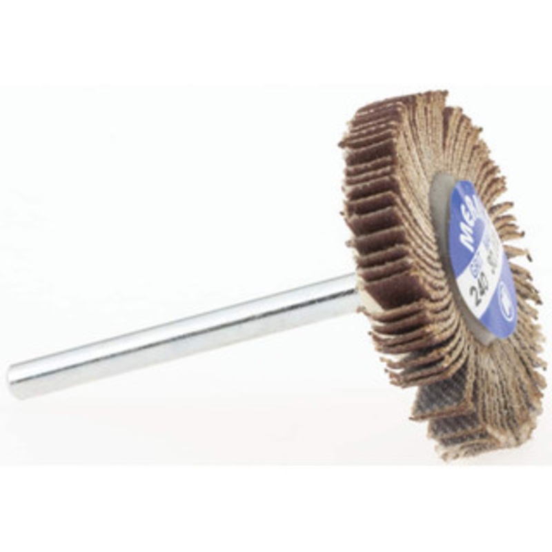 Merit Abrasives 1-3/16 Diam x 1/8 Face Width, Very Fine Aluminum Oxide Coated Mounted Flap Wheel 1/8 Shank Mount, 240 Grit, Cloth Backing, 30,000 Max RPM 08834137494 – 84400670