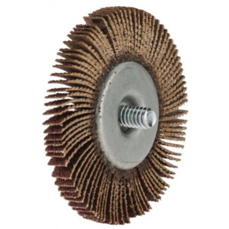 Merit Abrasives 2-1/2 Diam x 1/4 Face Width, Medium Aluminum Oxide Coated Mounted Flap Wheel 1/4-20 Threaded Mount, 60 Grit, Cloth Backing, 25,000 Max RPM 08834134001 – 72372204