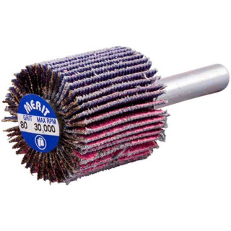 Merit Abrasives Mounted Flap Wheels, Abrasive Type: Coated, Outside Diameter (Inch): 1, Face Width (Inch): 1, Abrasive Material: Ceramic, Grade: Coarse, Grit: 80 69957339703 – 90761057