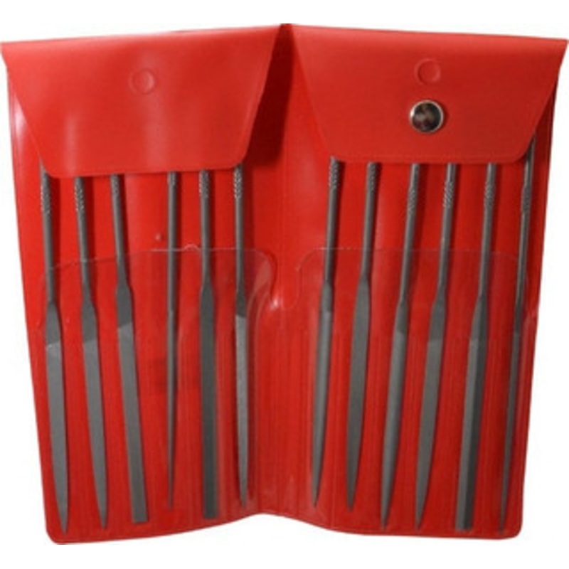 Nicholson 12 Piece Swiss Pattern File Set 5-1/2 Long, 0 Coarseness, Round Handle, Set Includes Barrette, Crossing, Equalling, Flat, Half Round, Knife, Round, Slitting, Square, Three Square 37392 – 60304946