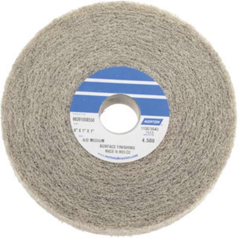 Norton 6 Diam, 1 Face Width, 1 Center Hole, Medium Grade, Aluminum Oxide Deburring Wheel Convolute, Medium Density 4 Grade, 4,500 RPM 66261058550 – 70496872
