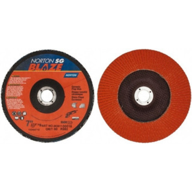 Norton 7 80 Grit 7/8 Center Hole Type 27 Ceramic Flap Disc Medium Grade, Coated, Arbor Attachment, Plastic Backing 66254461061 – 42064329