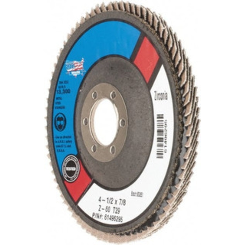 CGW Abrasives 4-1/2 60 Grit 7/8 Center Hole Type 29 Zirconia Alumina Flap Disc Medium Grade, Coated, Arbor Attachment, Poly Cotton Backing 29444RWB – 61496295