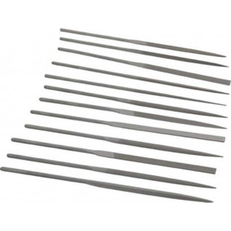 Grobet USA 12 Piece Swiss Pattern File Set 5-1/2 Long, 0 Coarseness, Set Includes Barrette, Crossing, Equalling, Half Round, Knife, Marking, Round, Round Edge Joint, Slitting, Square, Three Square, Warding 31.675 – 60237708