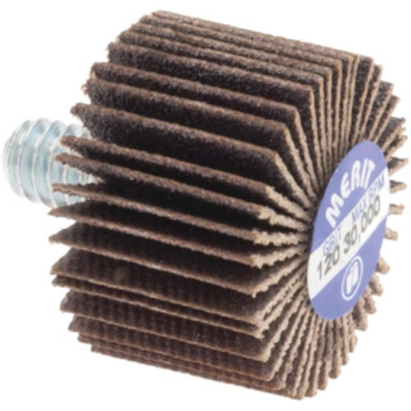 Merit Abrasives 1 Diam x 5/8 Face Width, Fine Aluminum Oxide Coated Mounted Flap Wheel 1/4-20 Threaded Mount, 120 Grit, Cloth Backing, 30,000 Max RPM 08834131003 – 72371552