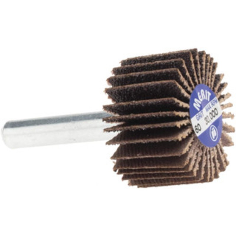 Merit Abrasives 1 Diam x 5/8 Face Width, Medium Ceramic Alumina Coated Mounted Flap Wheel 1/4 Shank Mount, 60 Grit, Cloth Backing, 30,000 Max RPM 08834137100 – 72372782
