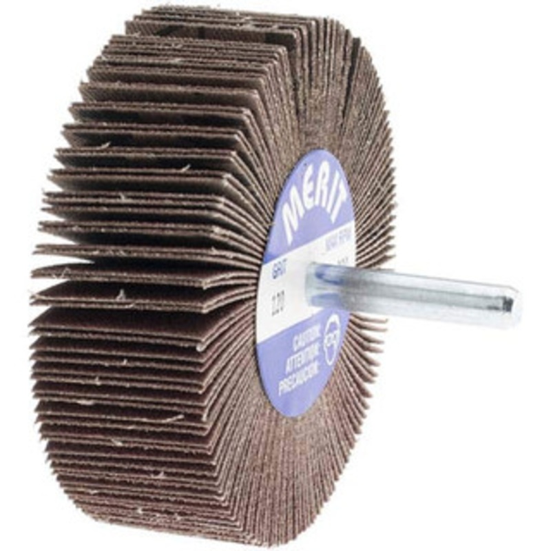 Merit Abrasives 3 Diam x 1 Face Width, Fine Aluminum Oxide Coated Mounted Flap Wheel 1/4 Shank Mount, 120 Grit, Cloth Backing, 20,000 Max RPM 08834137252 – 09608761