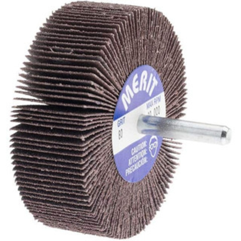 Merit Abrasives 3 Diam x 1 Face Width, Medium Aluminum Oxide Coated Mounted Flap Wheel 1/4 Shank Mount, 80 Grit, Cloth Backing, 20,000 Max RPM 08834137451 – 09608753