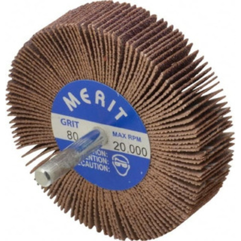 Merit Abrasives 3 Diam x 3/4 Face Width, Medium Ceramic Alumina Coated Mounted Flap Wheel 1/4 Shank Mount, 80 Grit, Cloth Backing, 20,000 Max RPM 08834137441 – 48687966