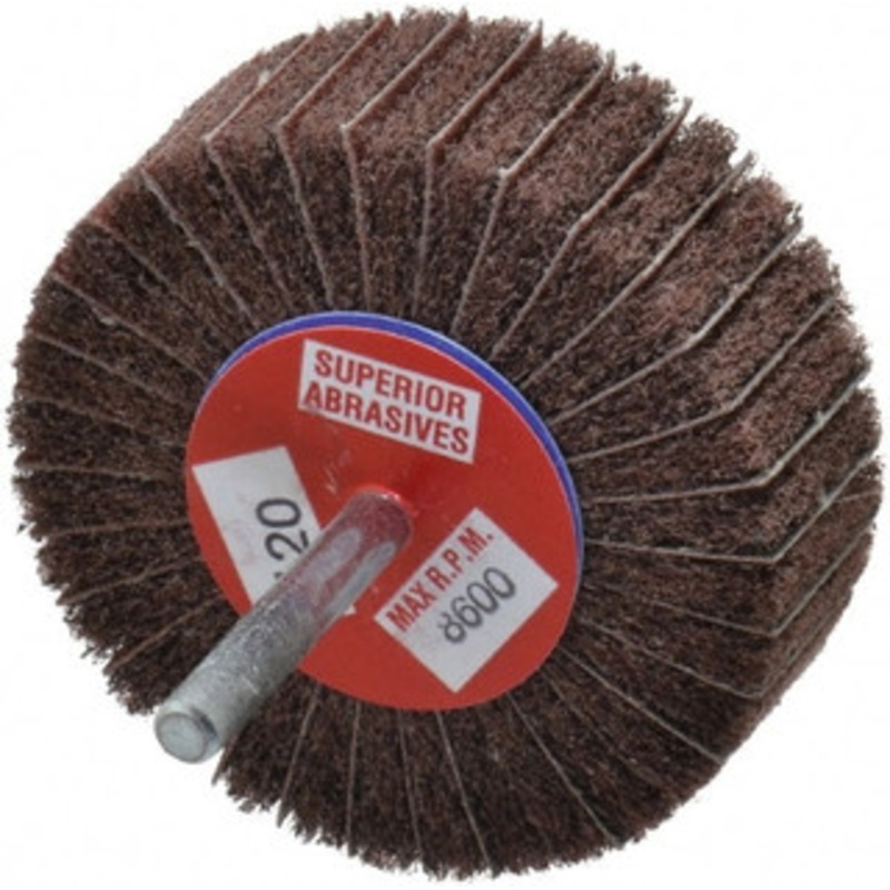 Superior Abrasives 3 Diam x 1 Face Width, Fine Aluminum Oxide Coated Mounted Flap Wheel 1/4 Shank Mount, 120 Grit, Interleaf, 8,000 Max RPM 10468 – 01937853