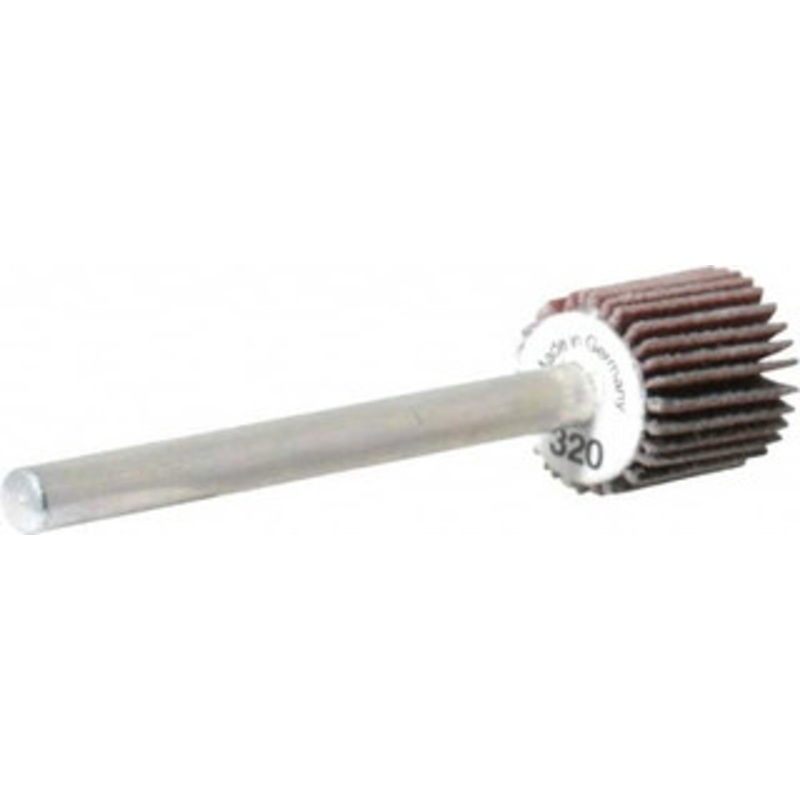 Value Collection 3/8 Diam x 3/8 Face Width, Extra Fine Aluminum Oxide Coated Mounted Flap Wheel 1/8 Shank Mount, 320 Grit, X Weighted Cloth Backing, 40,000 Max RPM 112011 – 05096094