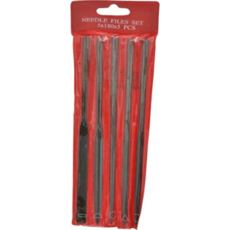 Value Collection 5 Piece Swiss Pattern File Set 7 Long, 2 Coarseness, Round Handle, Set Includes Flat, Round, Square, Three Square 382-0872 – 00229518
