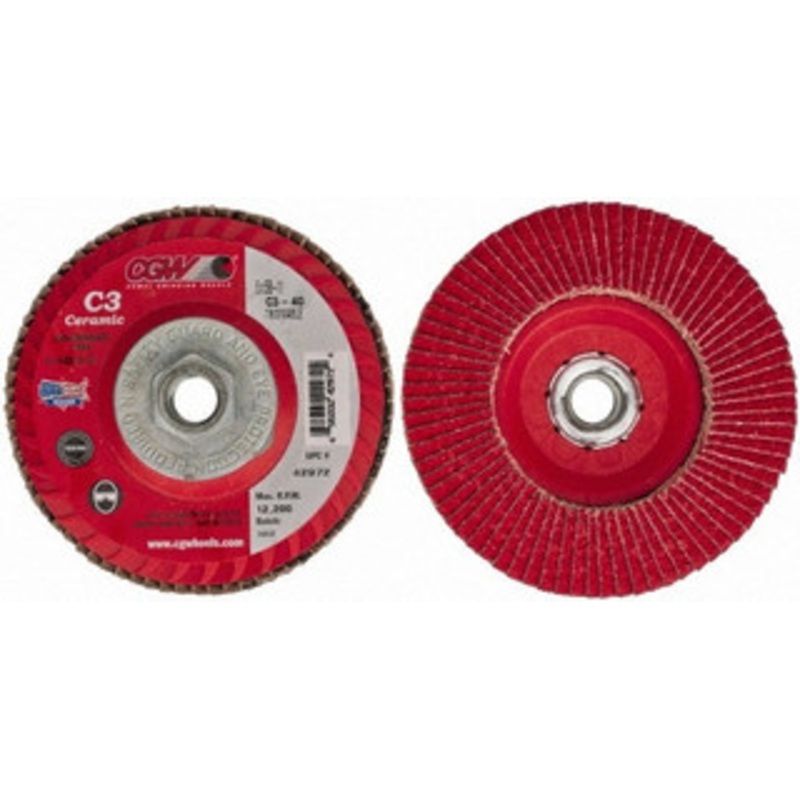 CGW Abrasives 5 40 Grit 5/8-11 Center Hole Type 27 Ceramic Flap Disc Medium Grade, Coated, Arbor Attachment, Polyester Backing, 12,200 RPM 42972 – 78916871