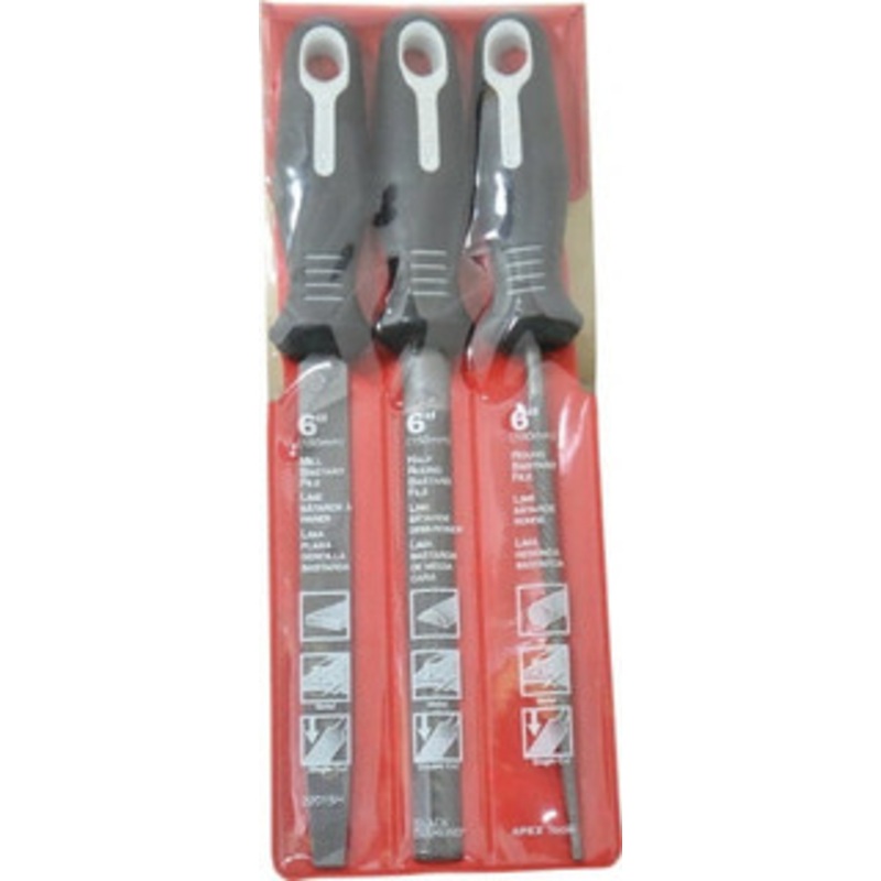 Nicholson 3 Piece American Pattern File Set 6 Long, Bastard Coarseness, Set Includes Half Round, Mill, Round 22015HNNN – 05331301