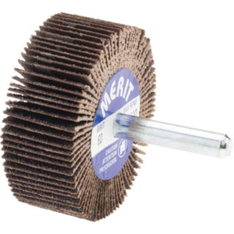 Merit Abrasives 2 Diam x 3/4 Face Width, Medium Ceramic Alumina Coated Mounted Flap Wheel 1/4 Shank Mount, 60 Grit, Cloth Backing, 25,000 Max RPM 08834137160 – 72372956
