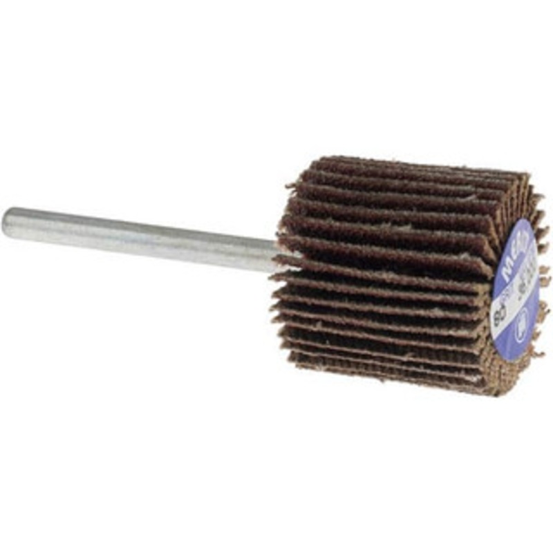 Merit Abrasives 3/4 Diam x 3/4 Face Width, Medium Aluminum Oxide Coated Mounted Flap Wheel 1/8 Shank Mount, 80 Grit, Cloth Backing, 35,000 Max RPM 08834137591 – 09608548