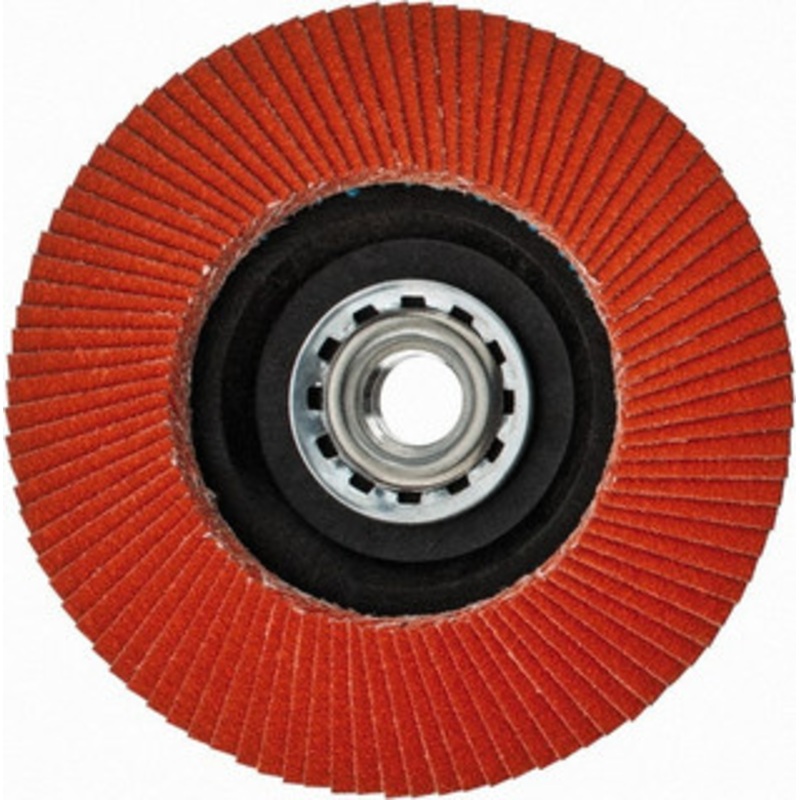 Norton 4-1/2 120 Grit 5/8-11 Center Hole Type 27 Ceramic Flap Disc Fine Grade, Coated, Arbor Attachment, Fiberglass Backing 66254400261 – 42064741
