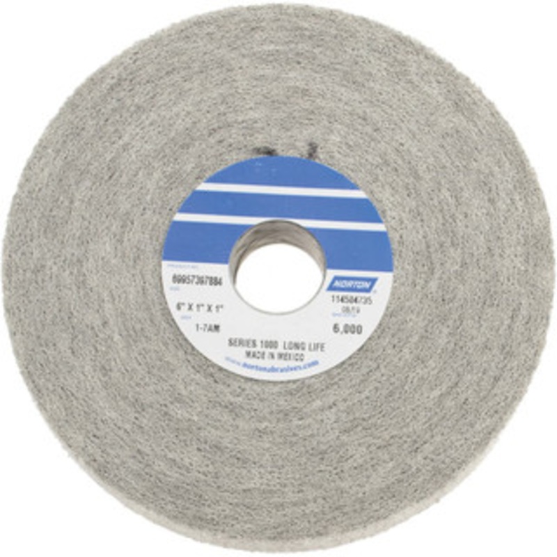 Norton 6 Diam, 1 Face Width, 1 Center Hole, Medium Grade, Aluminum Oxide Deburring Wheel Convolute, Hard Density 7 Grade, 6,000 RPM 69957397884 – 70537048
