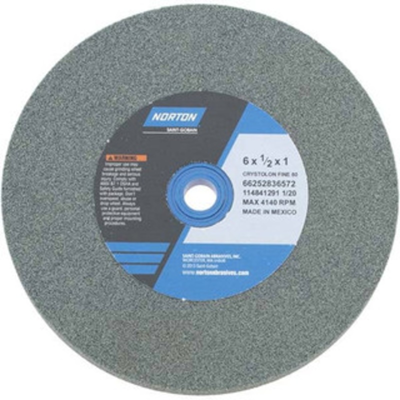 Norton 80 Grit Silicon Carbide Bench & Pedestal Grinding Wheel 6 Diam x 1 Hole x 1/2 Thick, 4140 Max RPM, Medium Grade 66252836572 – 75942144