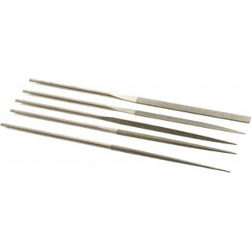 PFERD 5 Piece Diamond Pattern File Set 5-1/2 Long, Fine Coarseness, Set Includes Half Round, Hand, Round, Square, Three Square 04038 – 44813095