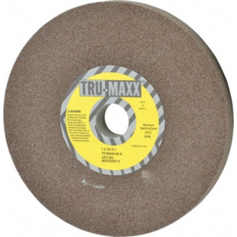 Tru-Maxx 60 Grit Aluminum Oxide Bench & Pedestal Grinding Wheel 7 Diam x 1 Hole x 3/4 Thick, 3600 Max RPM, O Hardness, Medium Grade , Vitrified Bond 66253269715 – 70180948