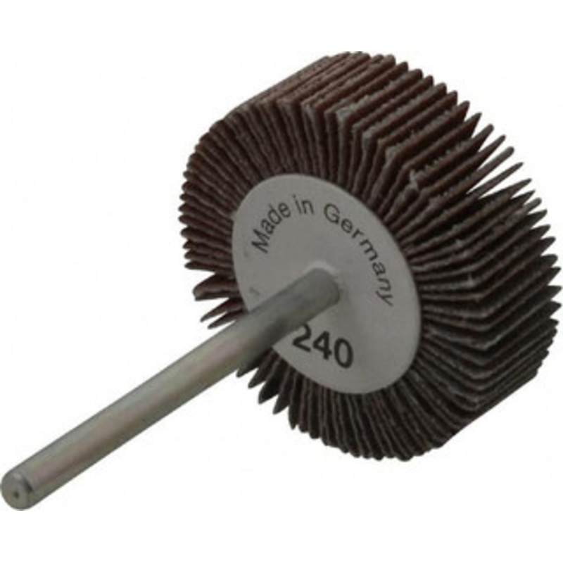 Value Collection 1-3/16 Diam x 3/8 Face Width, Very Fine Aluminum Oxide Coated Mounted Flap Wheel 1/8 Shank Mount, 240 Grit, X Weighted Cloth Backing, 30,000 Max RPM 112330 – 05097027