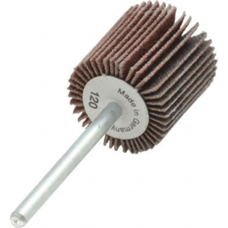 Value Collection 3/4 Diam x 3/4 Face Width, Fine Aluminum Oxide Coated Mounted Flap Wheel 1/8 Shank Mount, 120 Grit, X Weighted Cloth Backing, 35,000 Max RPM 112147 – 05096763