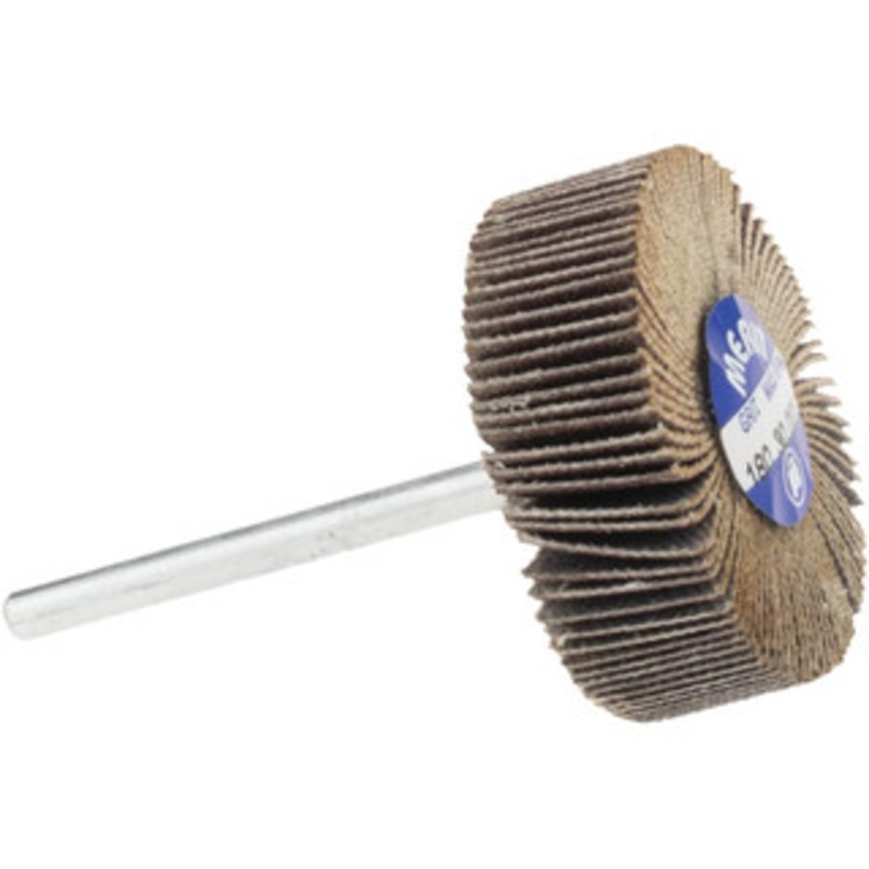 Merit Abrasives 1-3/16 Diam x 3/8 Face Width, Very Fine Aluminum Oxide Coated Mounted Flap Wheel 1/8 Shank Mount, 180 Grit, Cloth Backing, 30,000 Max RPM 08834137513 – 84400720