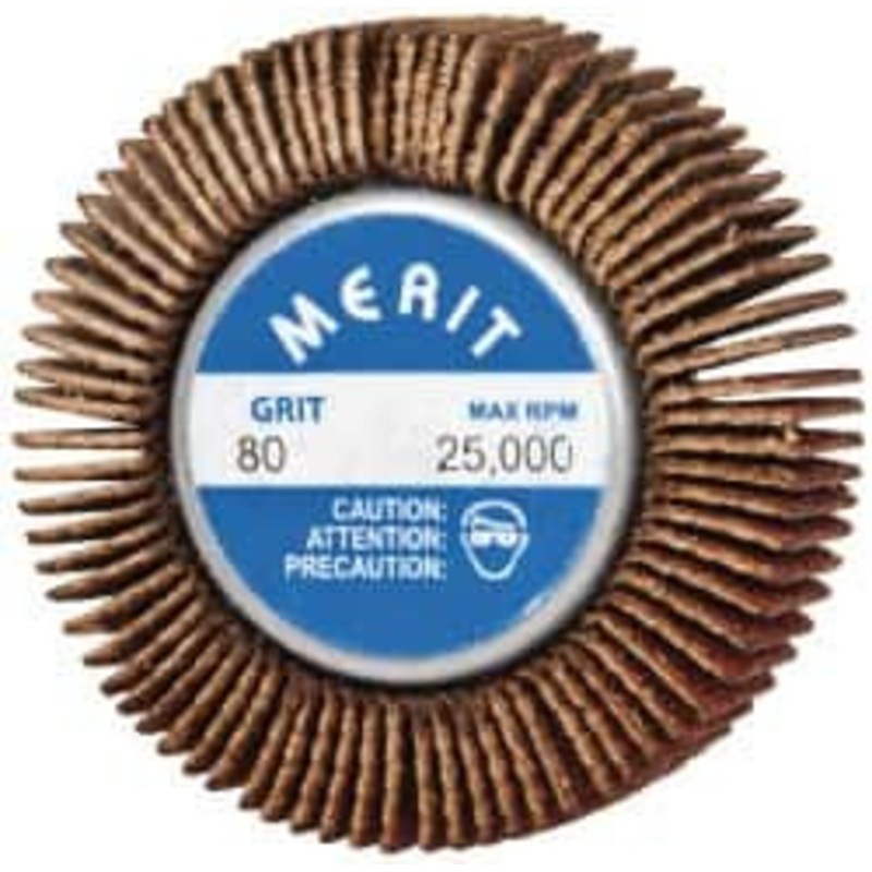 Merit Abrasives 1-5/8 Diam x 1/2 Face Width, Medium Ceramic Alumina Coated Mounted Flap Wheel 1/4-20 Threaded Mount, 80 Grit, Cloth Backing, 25,000 Max RPM 08834132009 – 00542712