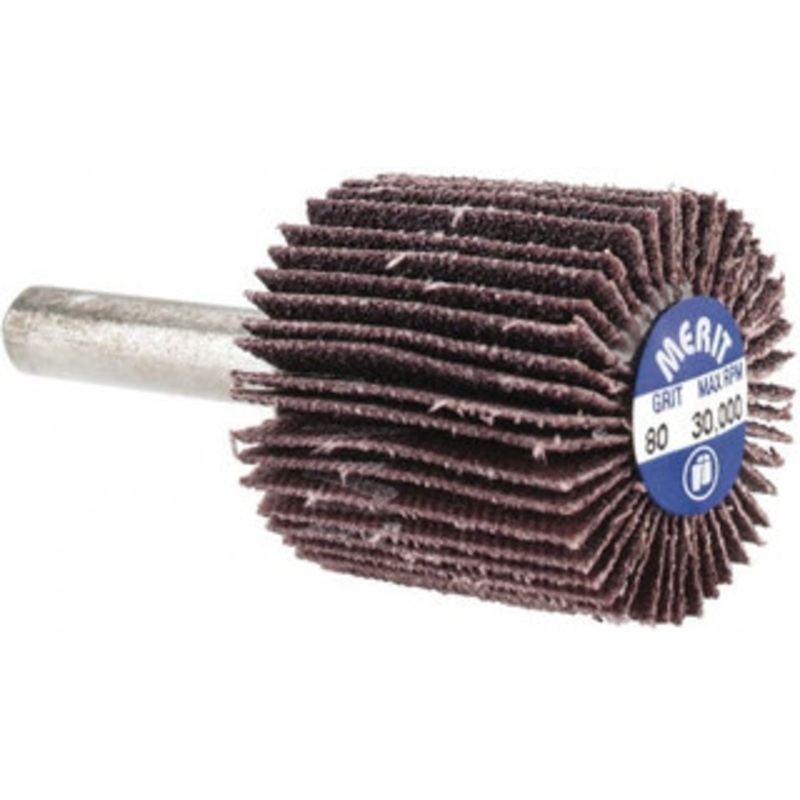 Merit Abrasives 1 Diam x 1 Face Width, Medium Aluminum Oxide Coated Mounted Flap Wheel 1/4 Shank Mount, 80 Grit, Cloth Backing, 30,000 Max RPM 08834137311 – 09608597