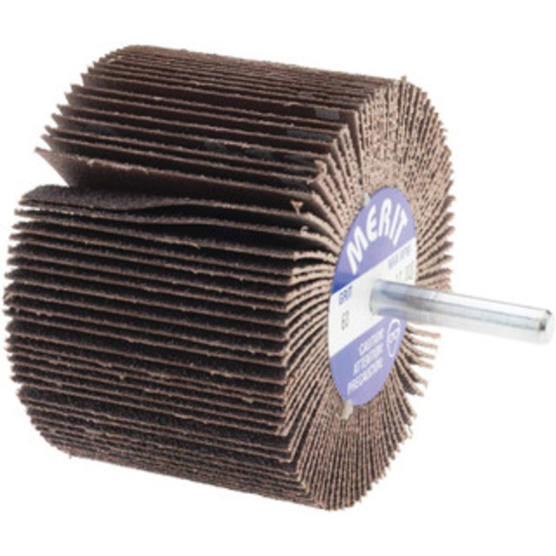 Merit Abrasives 3 Diam x 2 Face Width, Medium Ceramic Alumina Coated Mounted Flap Wheel 1/4 Shank Mount, 60 Grit, Cloth Backing, 20,000 Max RPM 08834137260 – 72373038
