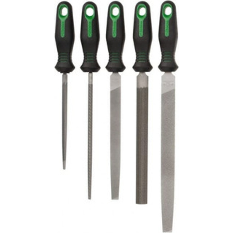Nicholson 5 Piece American Pattern File Set 10, 8, 6 Long, Bastard Coarseness, Ergonomic Handle, Set Includes Round, Half Round, Mill, Slim Taper, Flat 22150HIN – 30237671