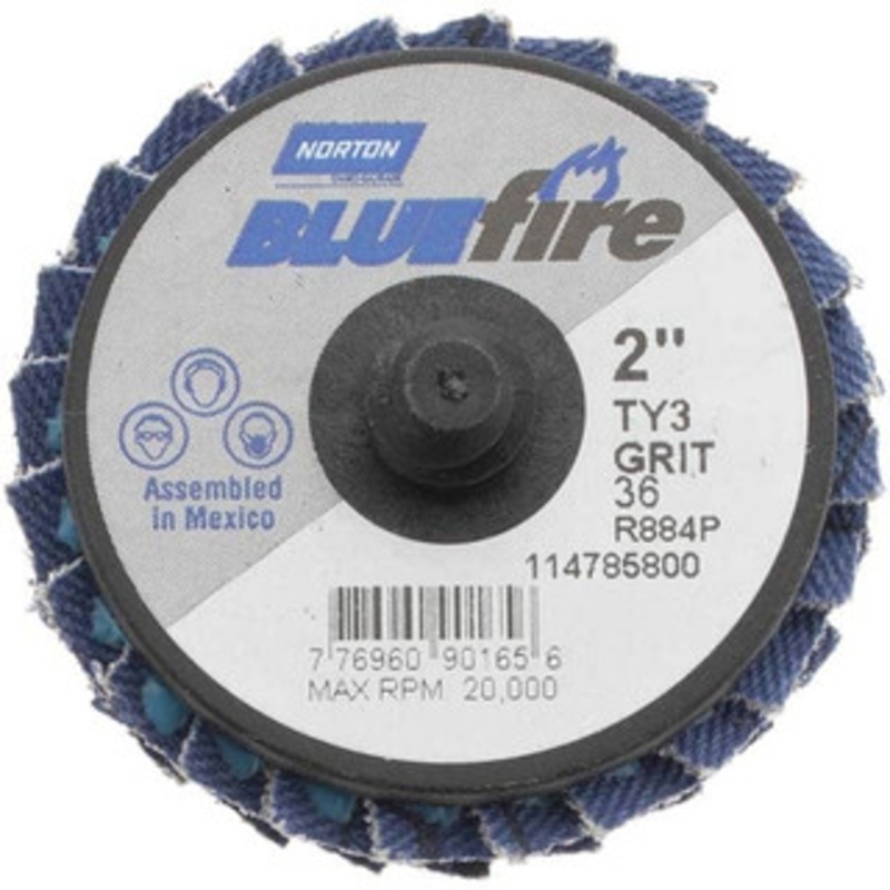 Norton 2 36 Grit Type 27 Zirconia Alumina Flap Disc Coarse Grade, Coated, Quick Change Type R Attachment, Fiberglass Backing, 30,000 RPM 77696090165 – 68540897