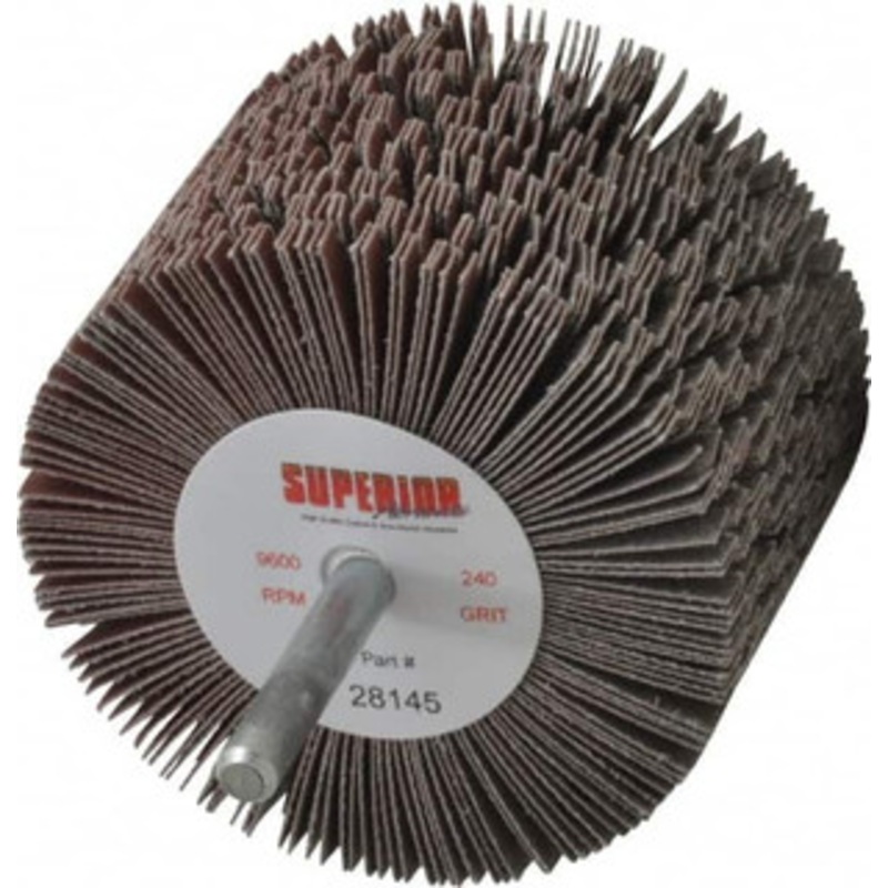 Superior Abrasives 3 Diam x 2 Face Width, Very Fine Aluminum Oxide Coated Mounted Flap Wheel 1/4 Shank Mount, 240 Grit, J Weighted Cloth Backing, 6,000 Max RPM 28145 – 01923754