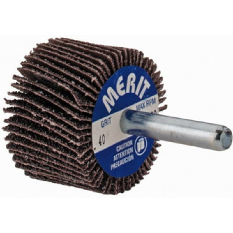 Merit Abrasives 1-1/2 Diam x 1 Face Width, Coarse Aluminum Oxide Coated Mounted Flap Wheel 1/4 Shank Mount, 40 Grit, Cloth Backing, 25,000 Max RPM 08834135140 – 72372576