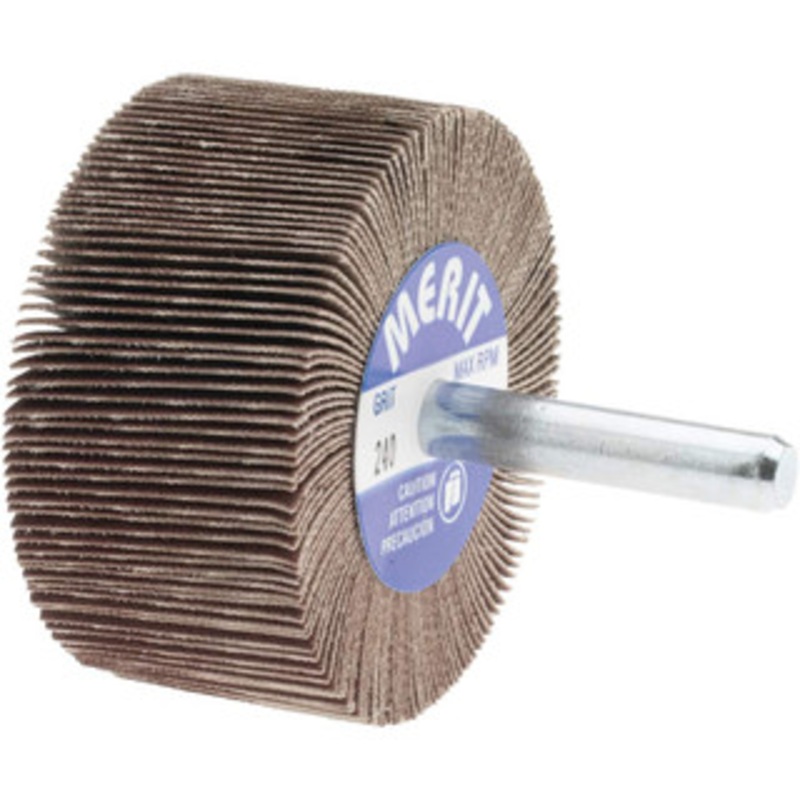 Merit Abrasives 2 Diam x 1 Face Width, Very Fine Ceramic Alumina Coated Mounted Flap Wheel 1/4 Shank Mount, 240 Grit, Cloth Backing, 25,000 Max RPM 08834137374 – 72373236