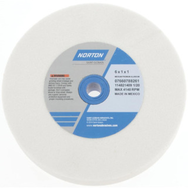Norton 60 Grit Aluminum Oxide Bench & Pedestal Grinding Wheel 6 Diam x 1 Hole x 1 Thick, 4140 Max RPM, J Hardness, Medium Grade , Vitrified Bond 07660788261 – 88160817
