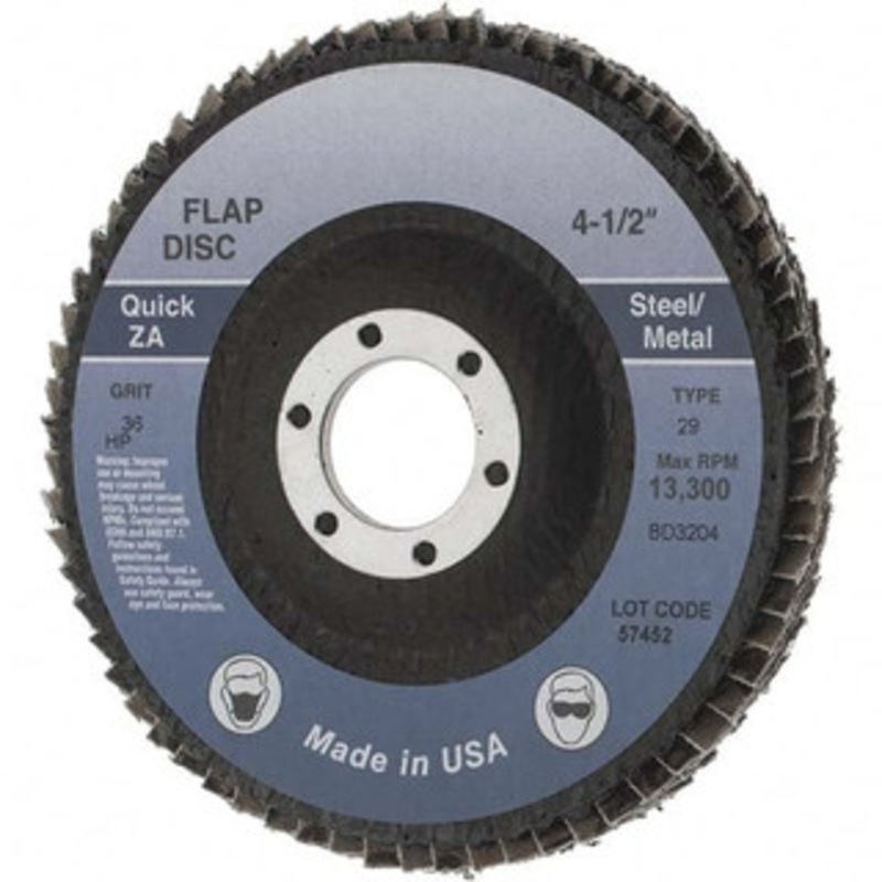 Value Collection 4-1/2 36 Grit 7/8 Center Hole Type 29 Zirconia Alumina Flap Disc Very Coarse Grade, Coated, Arbor Attachment BD3204 – 64706781