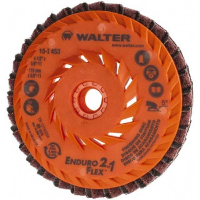 Walter Surface Technologies 4-1/2 150 Grit 5/8-11 Center Hole Type 27 Aluminum Oxide Flap Disc Medium Grade, Coated & Non-Woven Combo, Arbor Attachment, Plastic Backing, 13,300 RPM 15I453 – 66711821