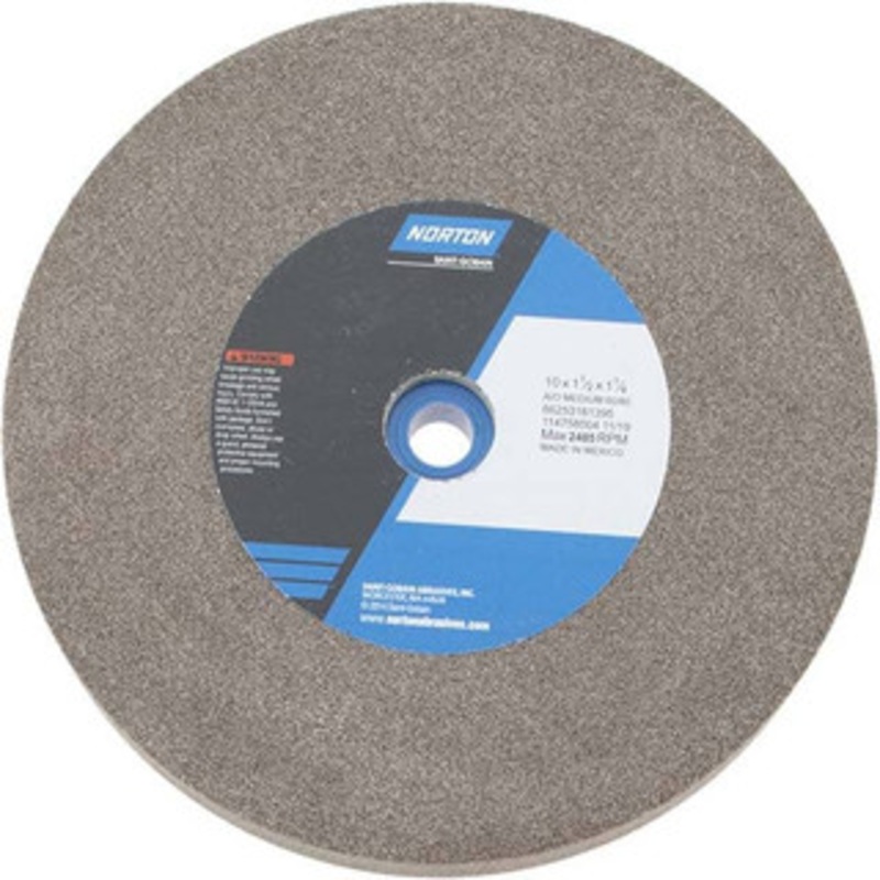 Norton 60 Grit Aluminum Oxide Bench & Pedestal Grinding Wheel 10 Diam x 1-1/4 Hole x 1-1/2 Thick, 2485 Max RPM, Medium Grade 66253161395 – 75941559