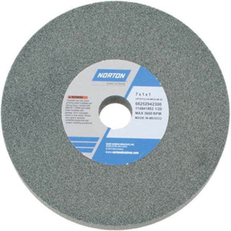 Norton 60 Grit Silicon Carbide Bench & Pedestal Grinding Wheel 7 Diam x 1 Hole x 1 Thick, 3600 Max RPM, Medium Grade 66252942300 – 75942318